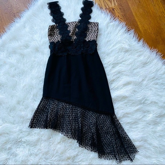 UNITEDWOOD Black Asymmetrical Lace Cocktail Sheer Dress Size 4 - Picture 3 of 13